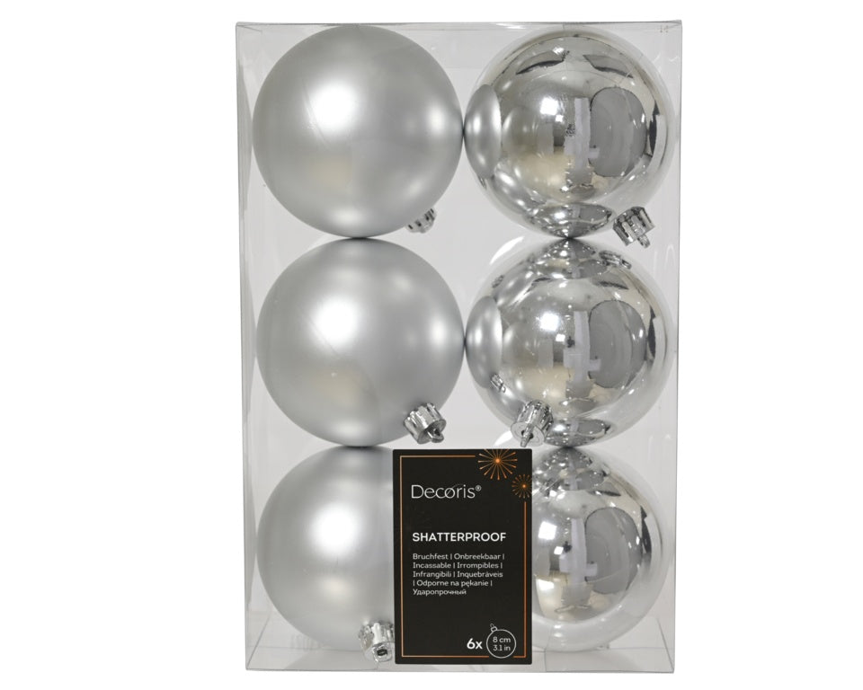 Kaemingk Shatterproof Plain Baubles Pack 6 - Silver