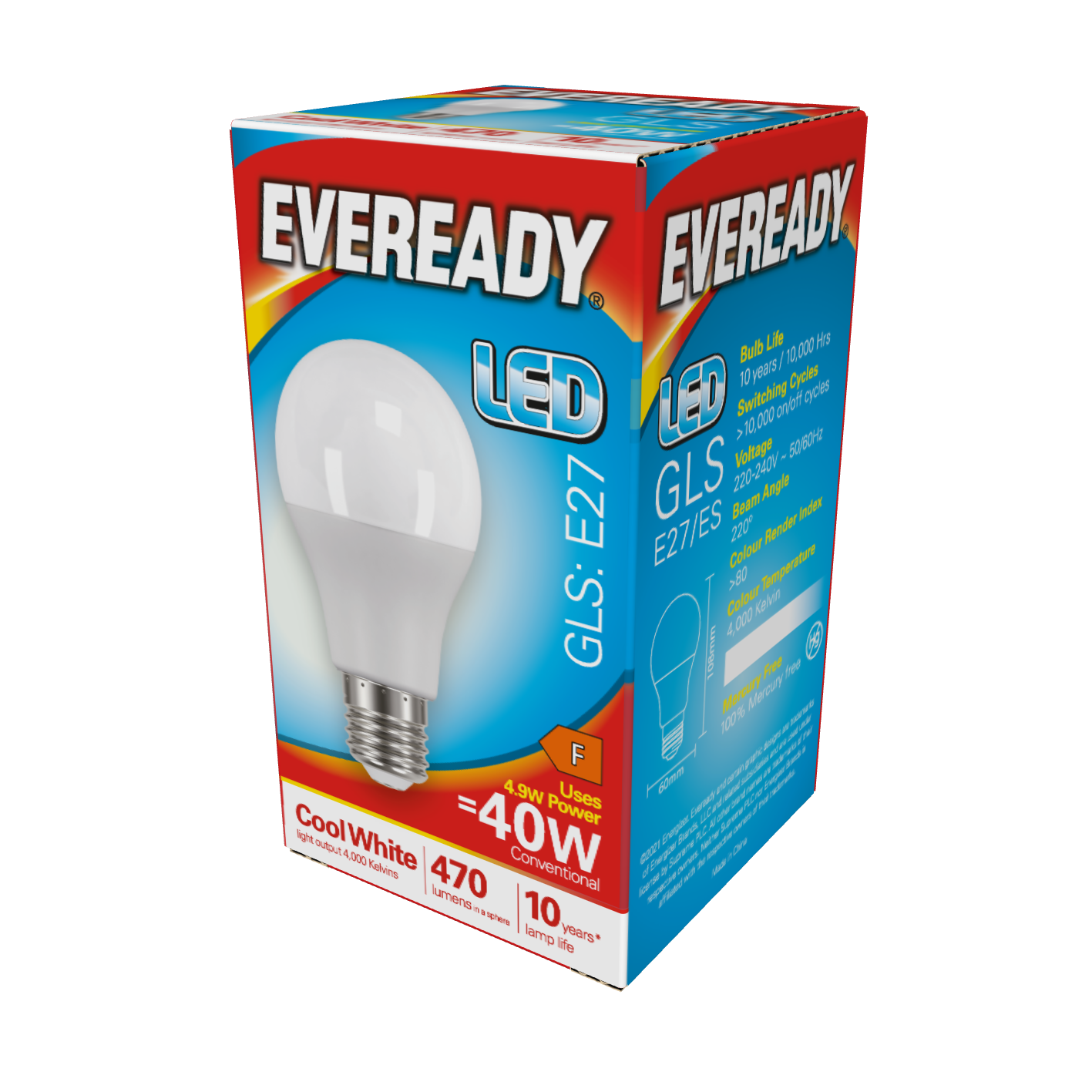Eveready LED GLS E27 4.9W – 470 Lumens 4000K Cool White ES Bulb