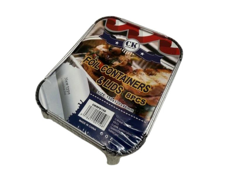 8 Pack Foil Containers with Lids CKRFE150 – Disposable Food Storage & Takeaway Trays