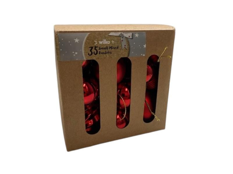 Box of 35 Small Decorative Baubles – Festive Ornament Set, Colour Options – Silver