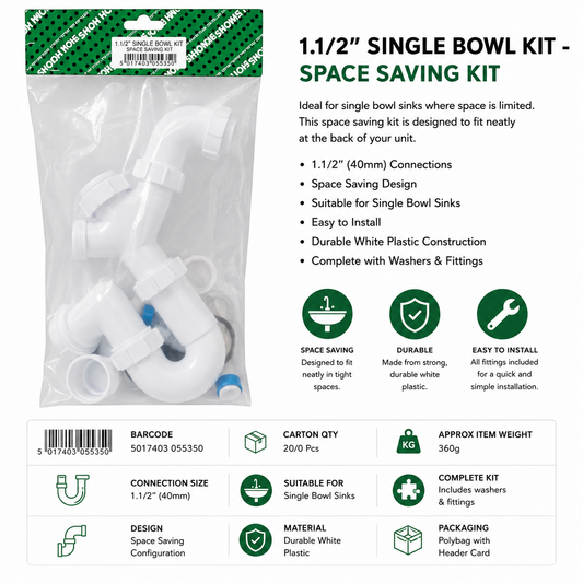 Iron Works 1 1/2" Single Bowl Space Saving Waste Kit FP340745 – Kitchen Sink Plumbing Kit