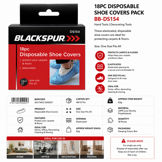 Blackspur 18PC Disposable Shoe Covers BB-DS154 – Elasticated Carpet & Floor Protectors