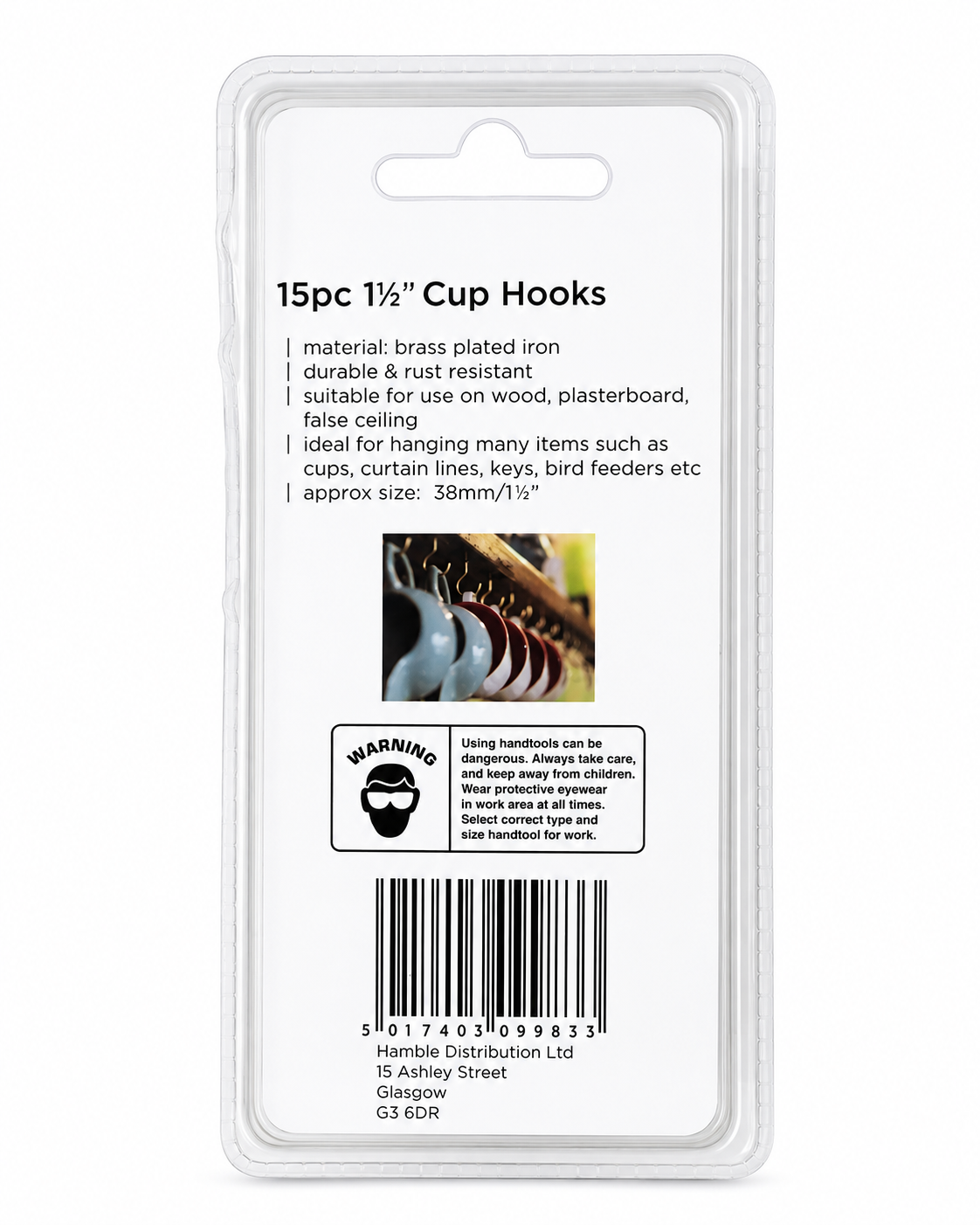 15PC Cup Hooks 1½" / 38mm – Brass Plated