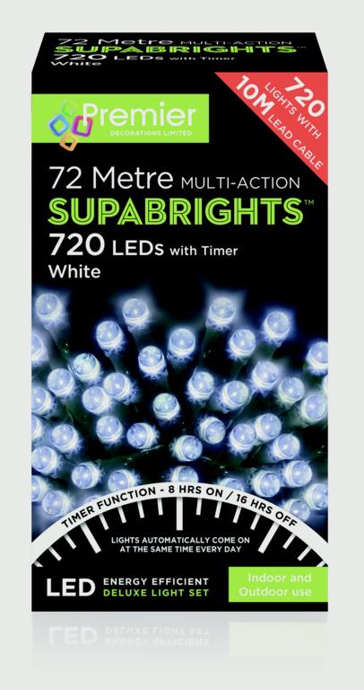 Premier 720 LED Multi Action Supabrights With Timer - White/Green Cable