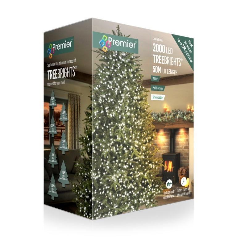 Premier 2000 LED Multi Action Treebrights With Timer - White/Green Cable