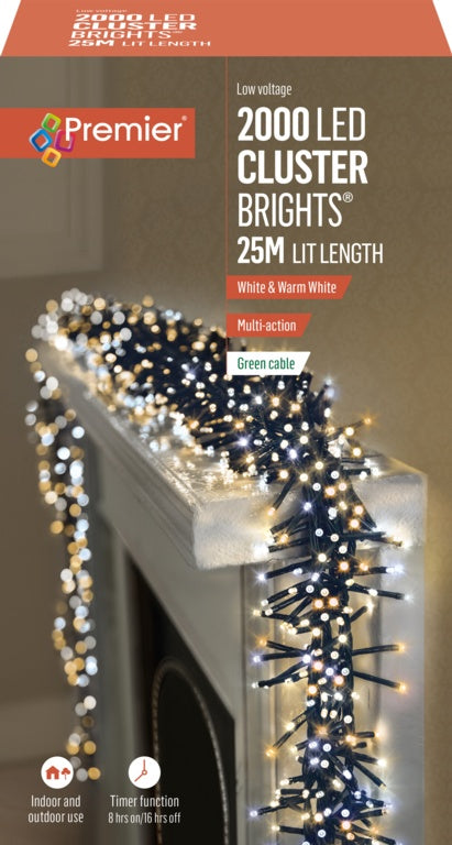 Premier 2000 LED Multi Action Cluster Brights With Timer - White/Warm White