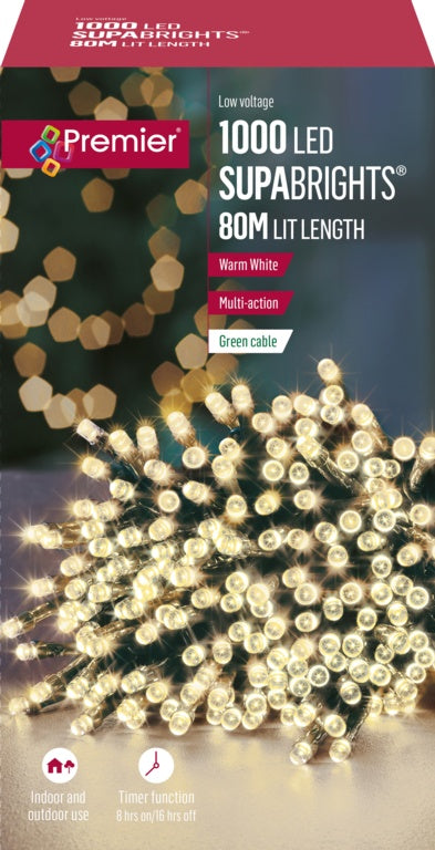 Premier 1000 LED Multi Action Supabrights With Timer - Warm White/Green