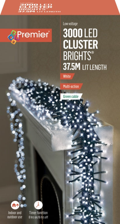 Premier 3000 LED Multi Action Cluster Brights With Timer - White/Green Cable