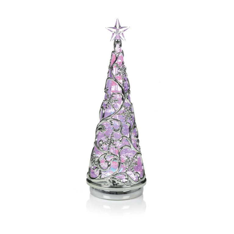 Premier Lit Chrome Tree With Star Colour Changing LEDs - 30cm