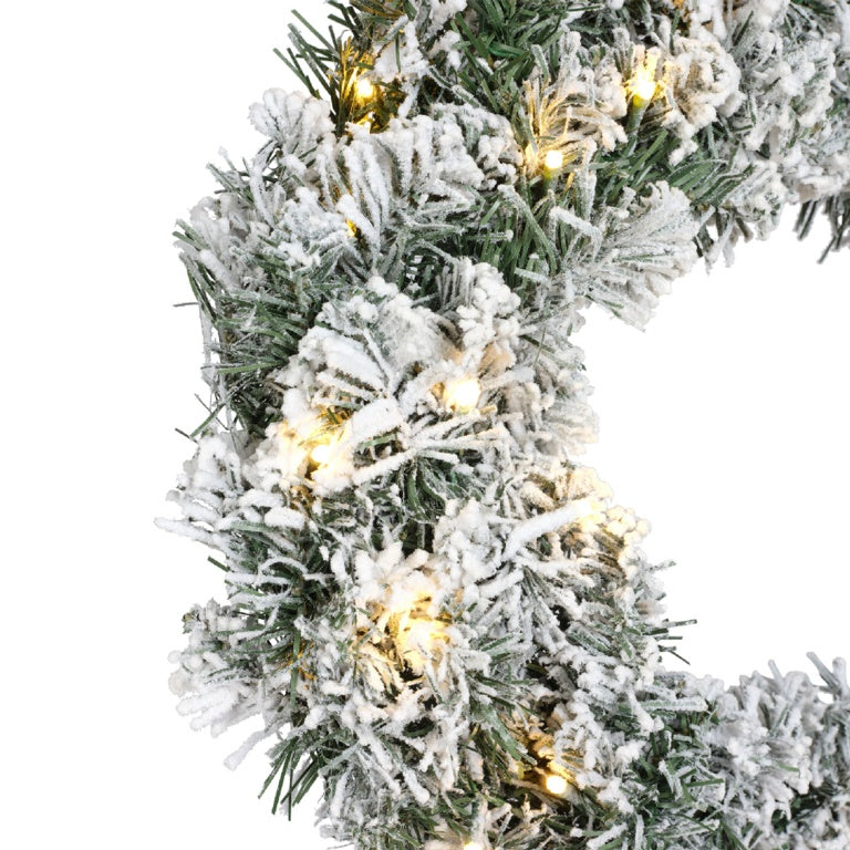 Kaemingk Imperial Snowy Green Wreath – 50cm Pre-Lit with Warm White LEDs