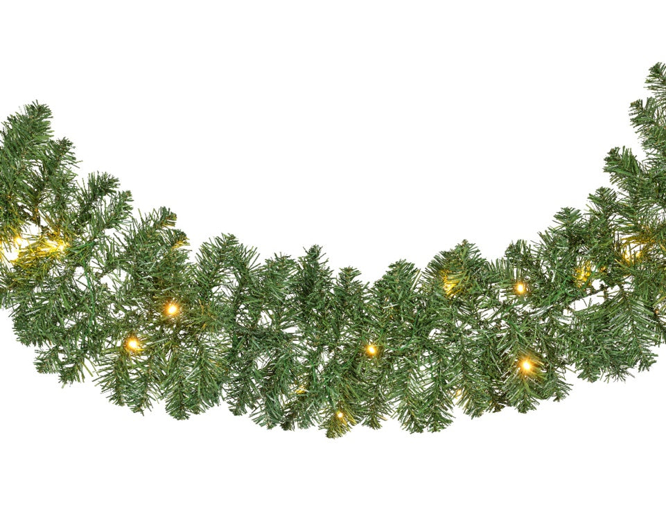 Kaemingk Imperial Garland Green With Warm White LEDs - 270cm