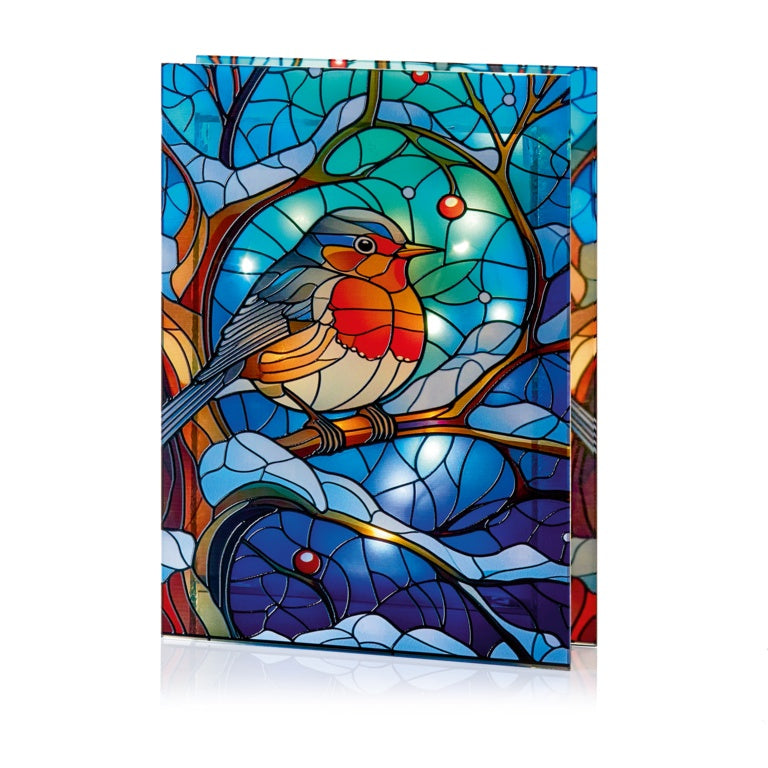 Premier Battery Operated Lit Glass Robin Table Top 50 LED Warm White - 21x28