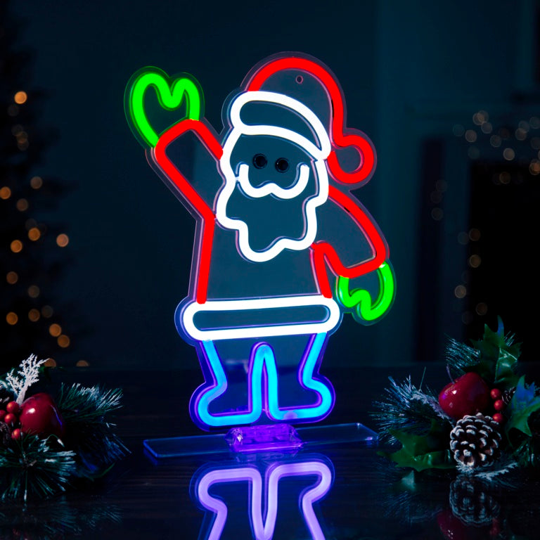 Premier USB Lit Neon Hanging Waving Santa - 33cm