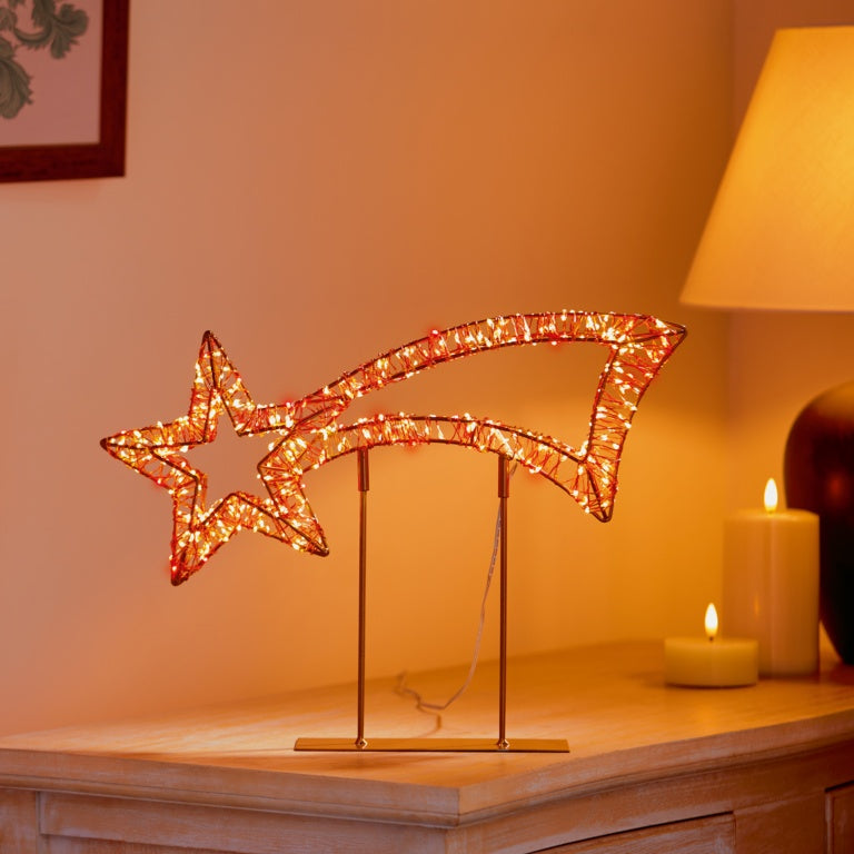 Premier Twinkling Lit Gold Table Top Shooting Star - 38cm Red/Warm White