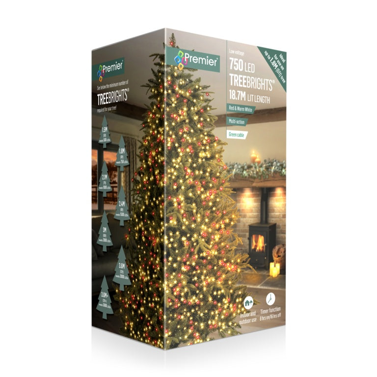 Premier 750 LED Multi Action Treebrights - Red/Warm White - Green Cable