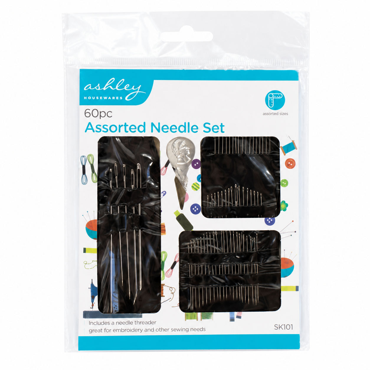 Ashley 60PC Assorted Needle Set BB-SK101 – Sewing & Embroidery Needles with Threader