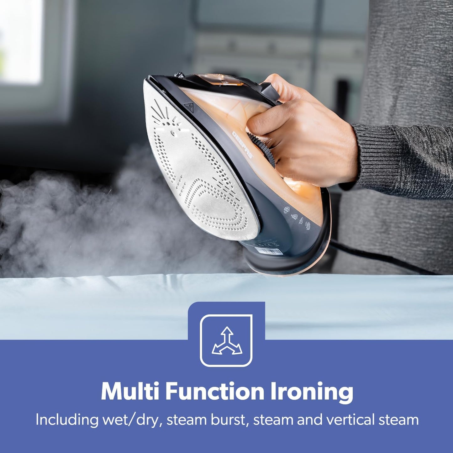 GEEPAS Steam Iron 1800W Clothes Dry & Steam Press Gold