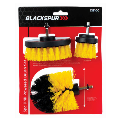 Blackspur 3PC Drill Powered Cleaning Brush Set BB-DB100 – Nylon Scrubbing Brushes for Cordless Drills