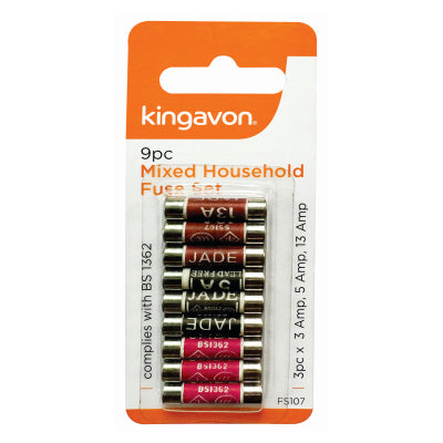 Kingavon 9PC Mixed Household Fuse Set BB-FS107 – 3A, 5A & 13A BS1362 UK Plug Fuses