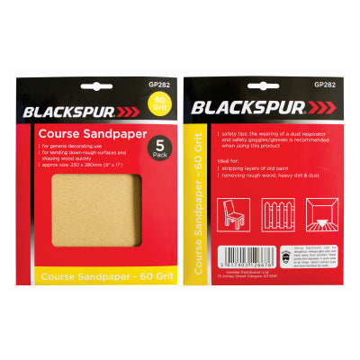 Blackspur COURSE SANDPAPER 60 GRIT - 5 PACK