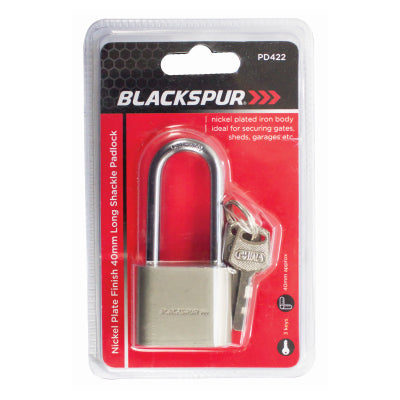 Blackspur 40mm Long Shackle Padlock Nickel Plated BB-PD422 – Security Padlock with 3 Keys