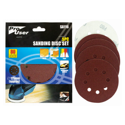 Pro User 5PC 125mm Sanding Disc Set 80 Grit BB-SA116 – Aluminium Oxide Sander Discs