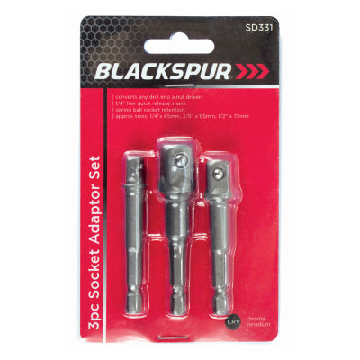 Blackspur 3PC Socket Adaptor Set BB-SD331 – 1/4", 3/8" & 1/2" Drill Nut Driver Adaptors