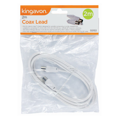 Kingavon 2m Coax TV Lead BB-SS153 – Male to Male Shielded RF Aerial Cable