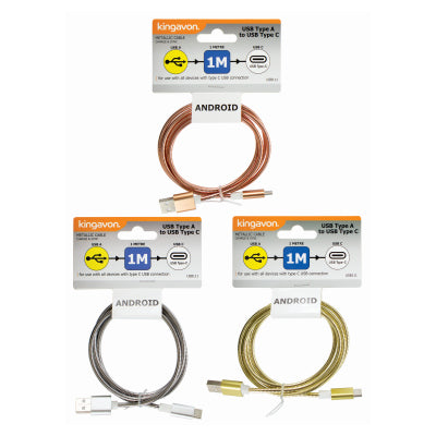 Kingavon 1m USB-A to USB-C Metallic Cable BB-USB111 – Fast Charging & Data Sync Cable