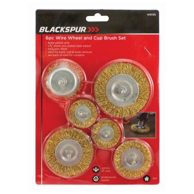 Blackspur 6PC Wire Wheel & Cup Brush Set BB-WB155 – Drill Brush Set for Rust, Paint & Scale Removal