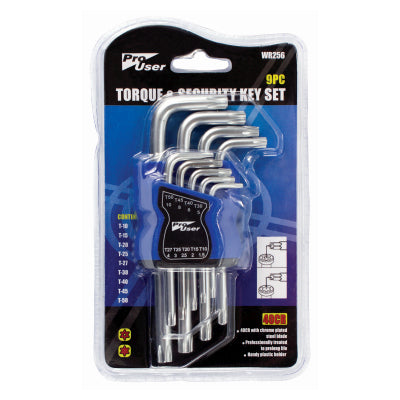 Pro User 9PC Torx & Security Key Set T10–T50 BB-WR256 – Chrome Plated Star Key Set