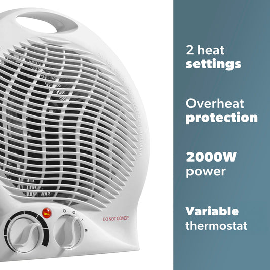 Daewoo 2000W Upright Fan Heater with Adjustable Thermostat