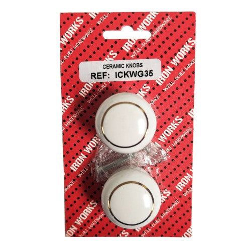 Ceramic Knob White/Goldline 35mm