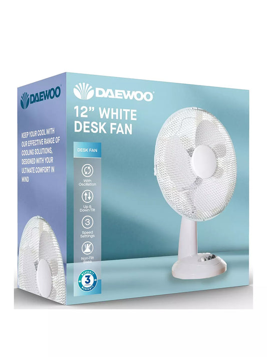 Daewoo 12” White Desk Fan