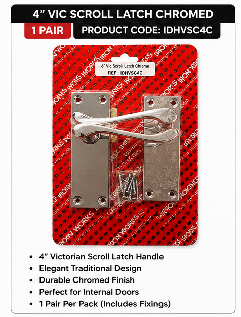 Iron Works Victorian Scroll Chrome Door Handles – Latch, Lock & Bathroom Handle Sets