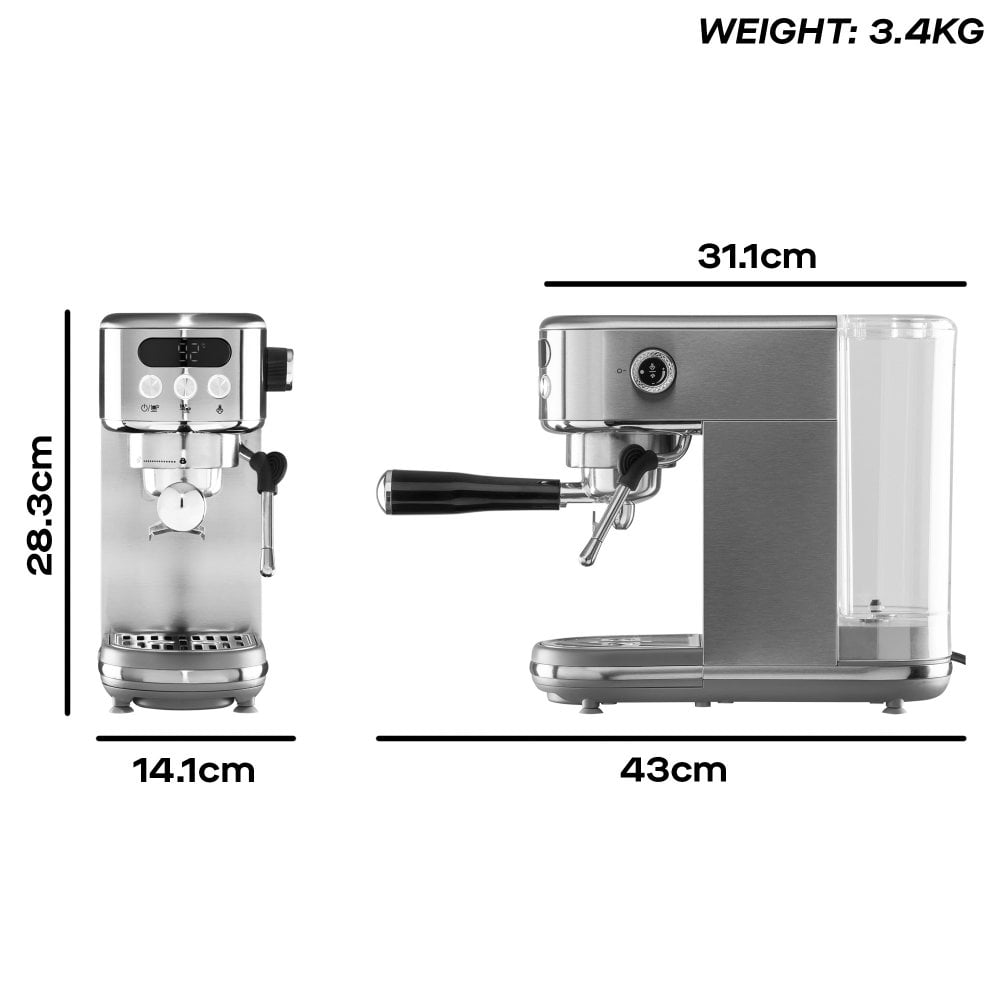 Daewoo 20 Bar Digital Compact Espresso Coffee Maker – Sleek Design with Digital Display & Milk Frother