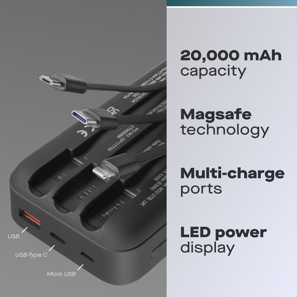 Daewoo 20000mAh Portable Power Bank with Built-in Cables