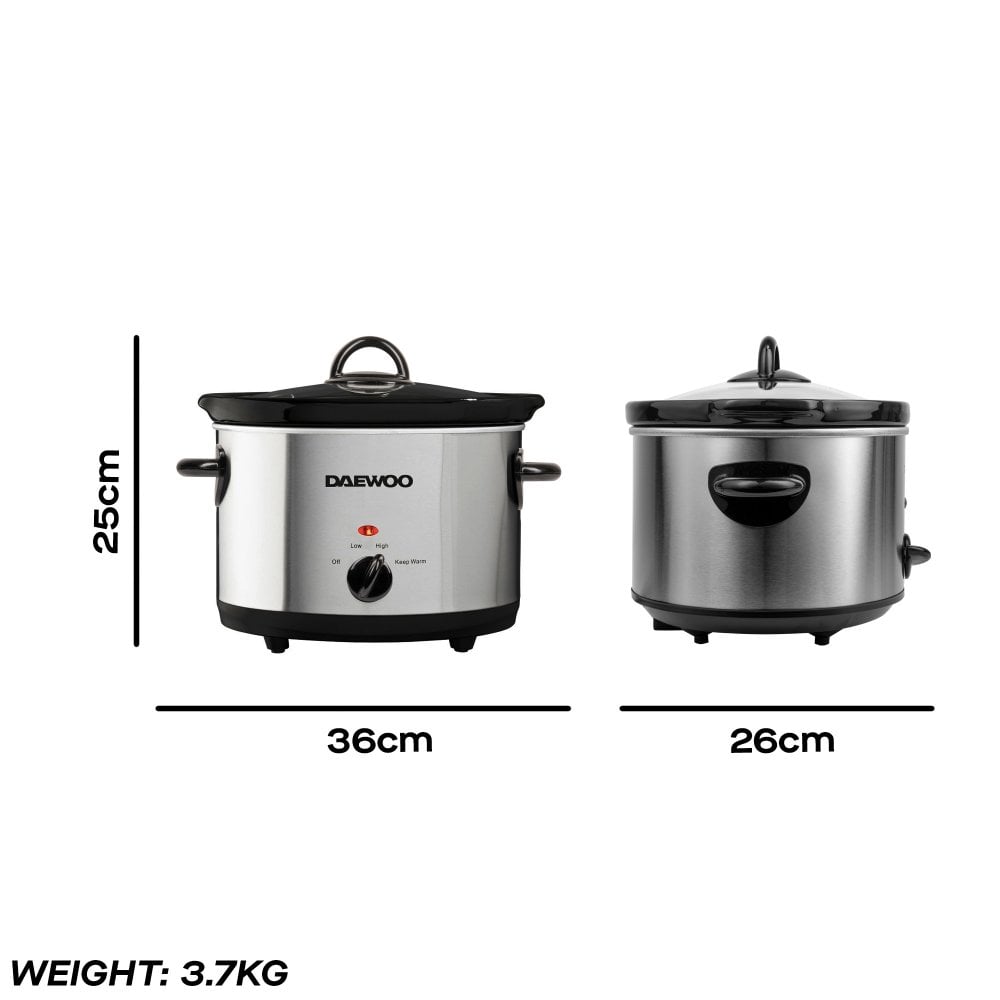 Daewoo 3.5L Stainless Steel Slow Cooker – Compact & Efficient