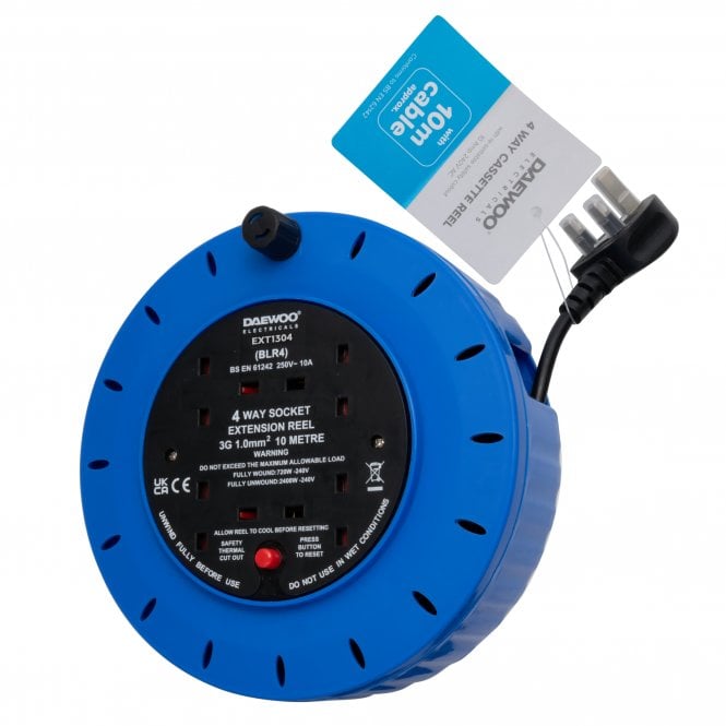 Daewoo 4-Way 10m Cassette Extension Reel