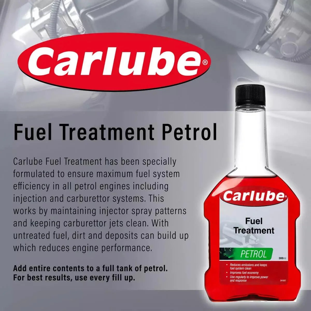Carlube Petrol Treatment 300ml QPP300 – Fuel Injector & Carburettor System Cleaner