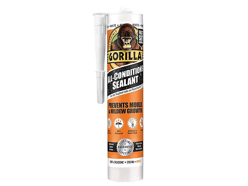 Gorilla All-Conditions Sealant White 295ml – Waterproof Multi-Surface Indoor & Outdoor Sealant