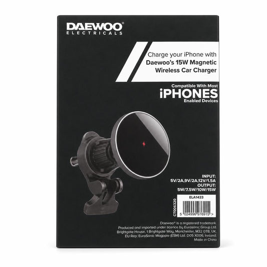 Daewoo 15W Magnetic Wireless Car Charger packaging back view