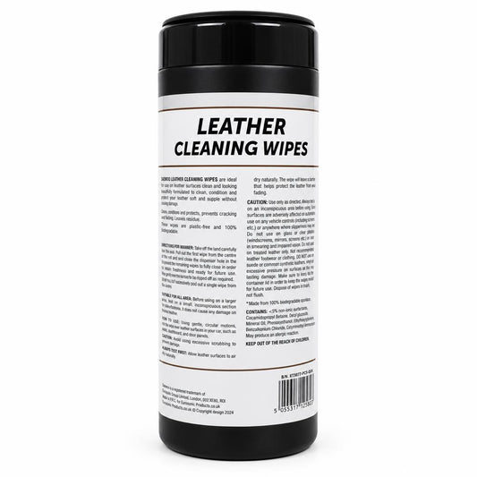 Auto Extreme Leather Cleaning Wipes packaging back with instructions