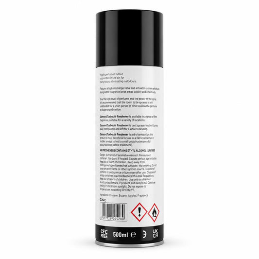 Back of Diamond Turbo Fresh Air Sanitiser with safety and barcode information