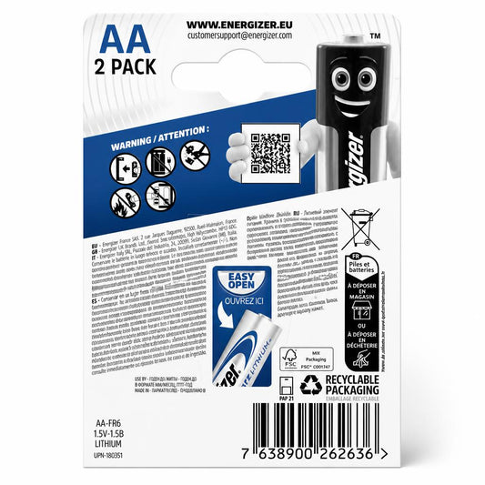 Energizer Ultimate Lithium AA Batteries packaging back