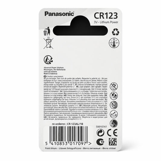 Back of Panasonic CR123 Photo Lithium Battery packaging