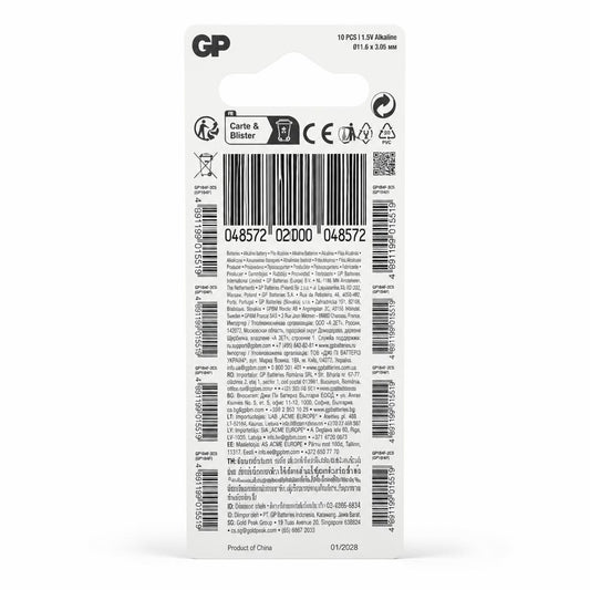 Back view of GP Alkaline Cell 189 pack of 10