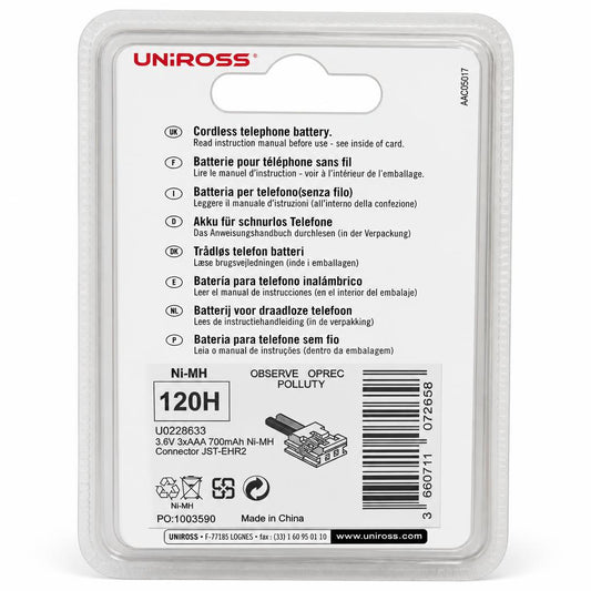 Uniross Cordless Phone Battery packaging back