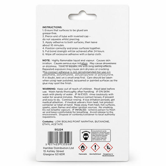 Back view of Blackspur Rigid Plastic Glue packaging showing instructions and safety warnings