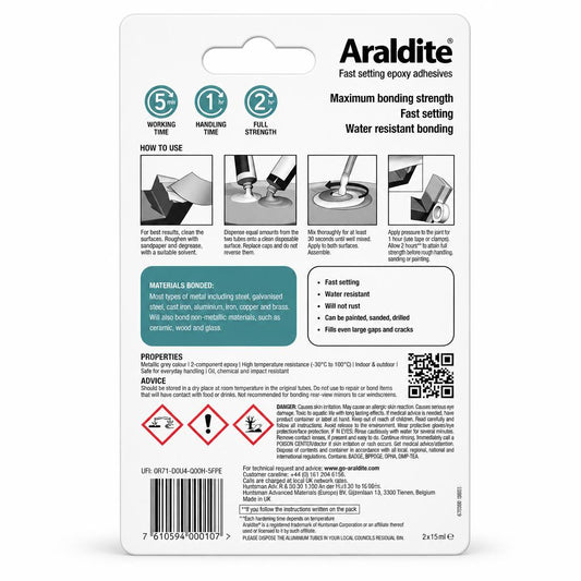 Araldite Metal Epoxy Adhesive Back Packaging
